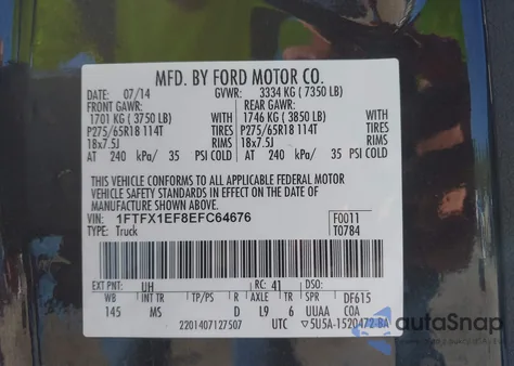 2014 Ford F-150 Xlt from USA, damaged, VIN 1FTFX1EF8EFC64676